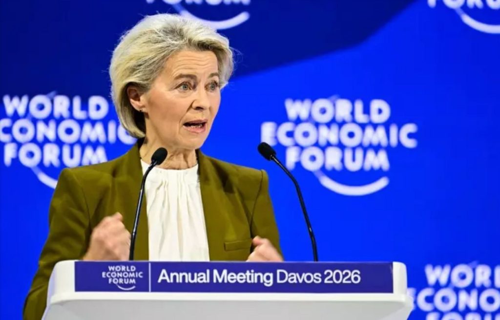 Ursula von der Leyen durante discurso em Davos